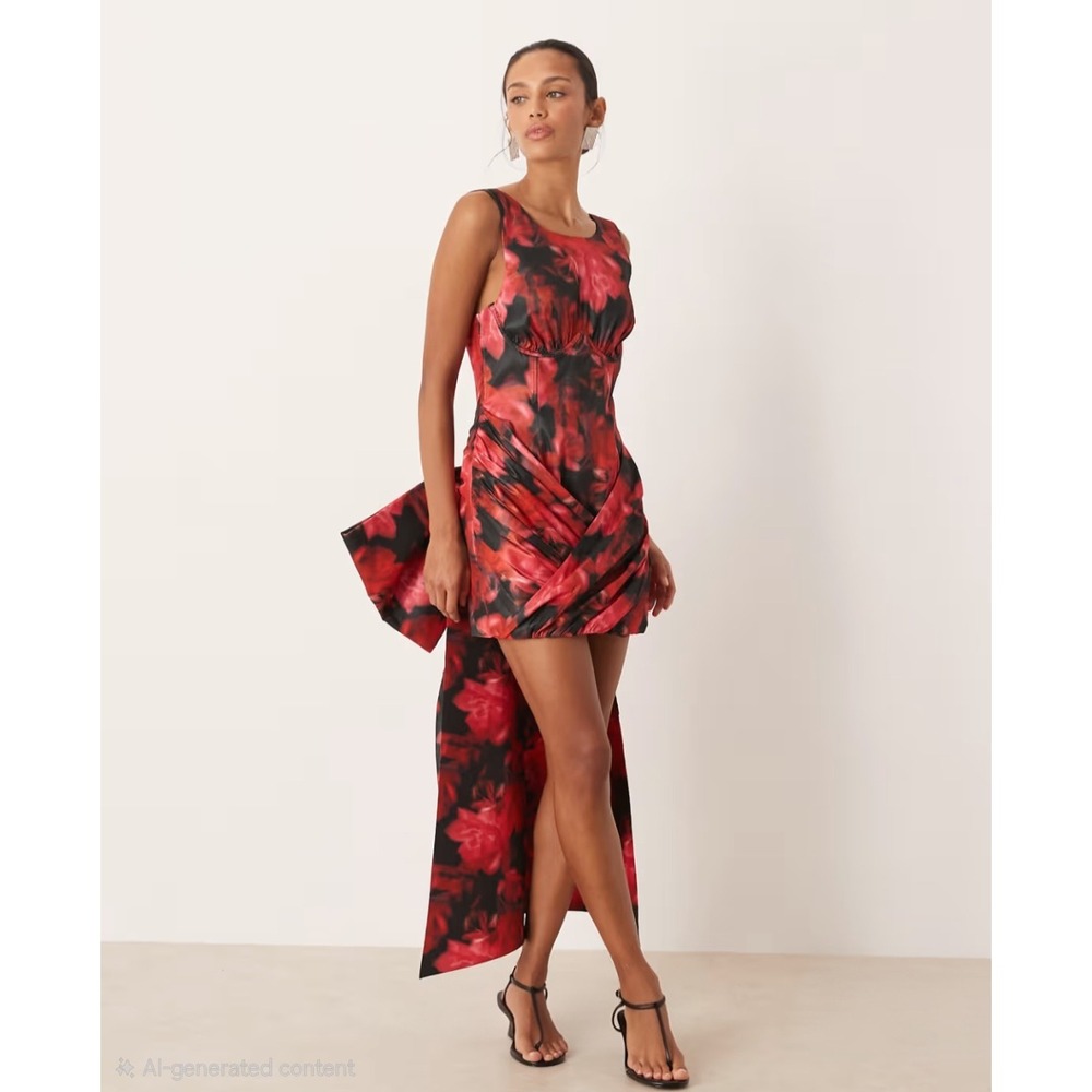 For Love & Lemons Red Black Floral Bow Maxi Dress Sleeveless Evening Gown New
